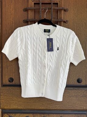 Polo by Ralph Lauren White Cable Knit Short Sleeve Top Size M